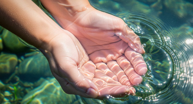 Zwei Frauenhände im Wasser